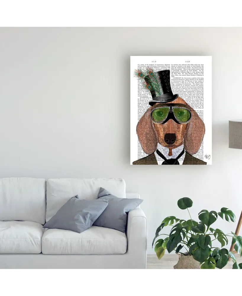 Fab Funky Dachshund, Green Goggles Top Hat Canvas Art