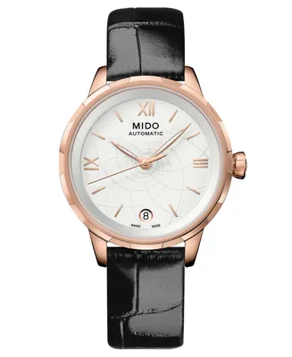 Mido Women's Swiss Automatic Rainflower Black Leather Strap Watch 34mm