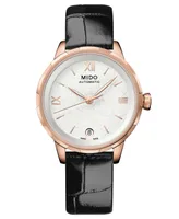 Mido Women's Swiss Automatic Rainflower Black Leather Strap Watch 34mm