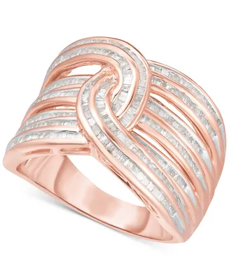 Diamond Baguette Interwoven Statement Ring (1 ct. t.w.) Rose Gold-Plated Sterling Silver (Also available Silver)