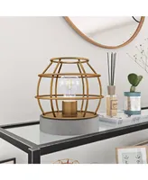 Hudson & Canal Kennet Table Lamp With Antique Brass Cage And Concrete Pedestal