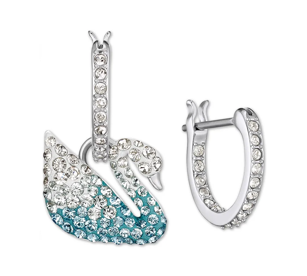 Swarovski Silver-Tone Crystal Swan Dangle Hoop Earrings