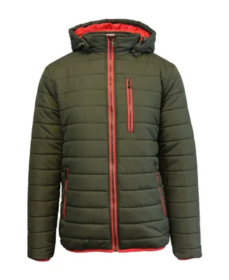 Spire By Galaxy Men's Puffer Bubble Jacket with Contrast Trim - Olive