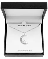 Diamond (1/10 ct. t.w.) Moon & Stars 18" Pendant Necklace in Sterling Silver