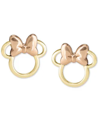 Disney Children's Minnie Mouse Silhouette Stud Earrings in 14k Gold & Rose Gold