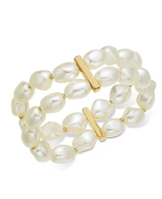 Charter Club Gold-Tone Imitation Pearl Double-Row Stretch Bracelet, Created for Macy's