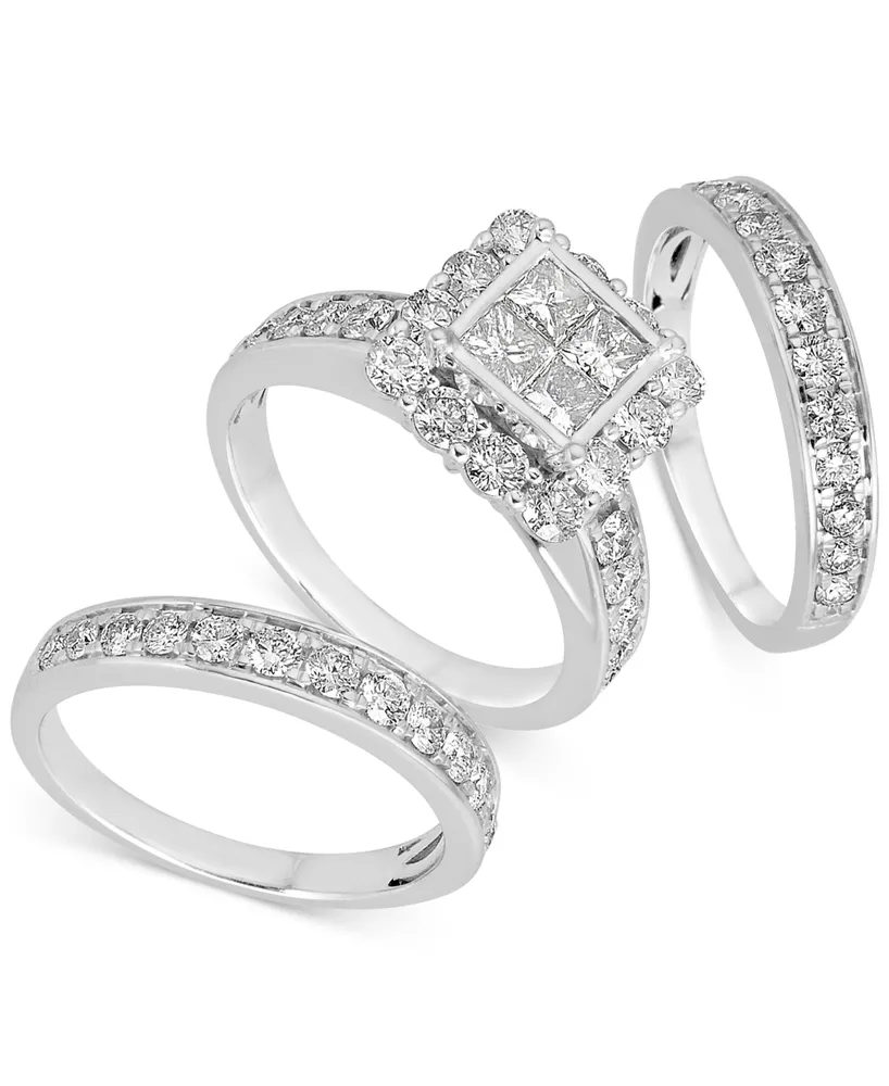 Diamond Princess Halo Bridal Set (3 ct. t.w.) in 14k White Gold