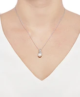 Cultured Freshwater Pearl (8 & 9mm) and Diamond Accent Pendant Necklace Earrings Set Sterling Silver or 14k Gold Over