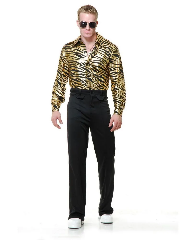 BuySeasons Men's Zebra Print Disco Shirt Gold