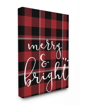 Stupell Industries Merry and Bright Plaid Typography Canvas Wall Art, 16" x 20"