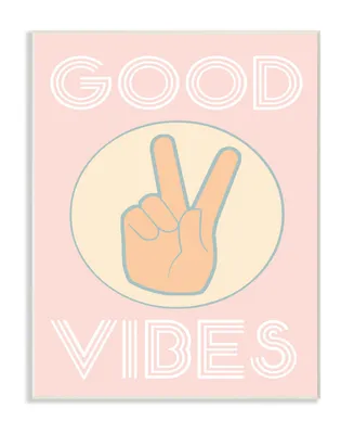 Stupell Industries Good Vibes Peace Hand Pink Wall Plaque Art, 10" x 15"