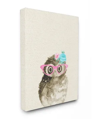 Stupell Industries Woodland Owl with Cat Eye Glasses Canvas Wall Art, 16" x 20"