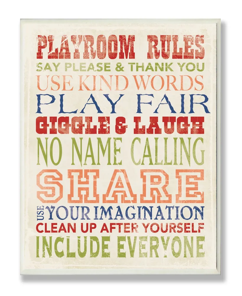 Stupell Industries The Kids Room Playroom Rules in Four Colors Wall Plaque Art, 12.5" x 18.5"