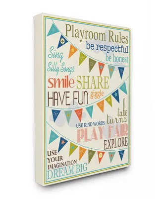 Stupell Industries Home Decor Playroom Rules with Pennants In Blue Canvas Wall Art, 16" x 20"