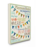 Stupell Industries Home Decor Playroom Rules with Pennants In Blue Canvas Wall Art, 16" x 20"