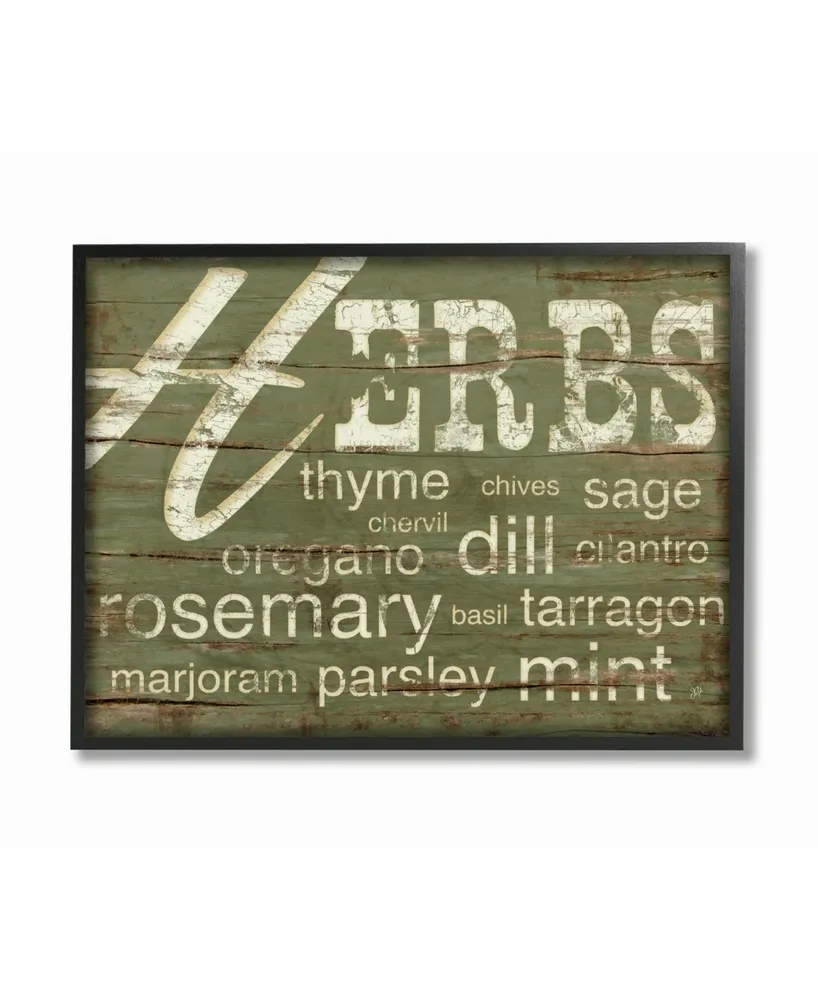 Stupell Industries Home Decor Herbs and Words Green Kitchen Framed Giclee Art, 16" x 20"