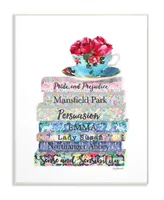 Stupell Industries Floral Book Stack Tea Cup Wall Plaque Art, 12.5" x 18.5"