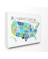 Stupell Industries United States Map Colored Typography Canvas Wall Art, 24" x 30"