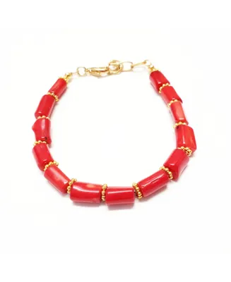 Women's Rouge Bracelet with Red Beads - Gold