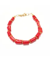 Women's Rouge Bracelet with Red Beads - Gold
