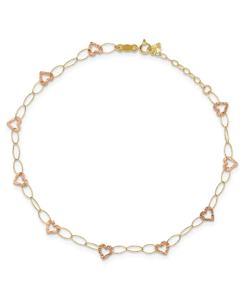 Heart Anklet With Adjustable 1" extension in 14k Yellow and Rose Gold