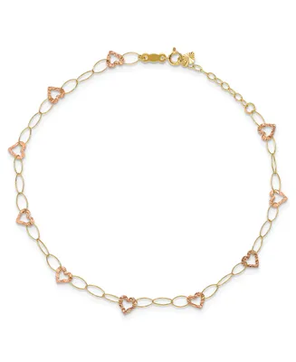 Heart Anklet With Adjustable 1" extension in 14k Yellow and Rose Gold