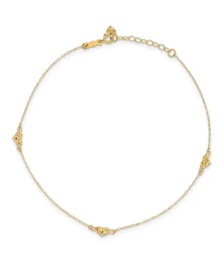 Triple Puffed Heart Anklet in 14k Yellow Gold