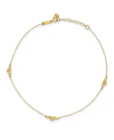 Triple Puffed Heart Anklet in 14k Yellow Gold