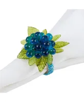 Saro Lifestyle Flower and Leaves Design Beaded Napkin Ring, Set of 4