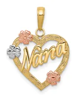 Nana Heart and Flowers Pendant in 14k White, Yellow and Rose Gold