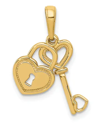 Key and Heart Shaped Lock Pendant in 14k Yellow Gold