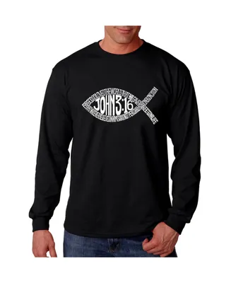 La Pop Art Men's Word Long Sleeve T-Shirt - John 3:16 Fish Symbol