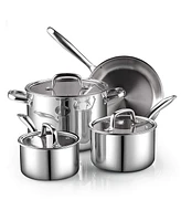 Cook N Home 7-Piece Tri-Ply Clad Stainless Steel Cooking Set with Glass Lid, Silver