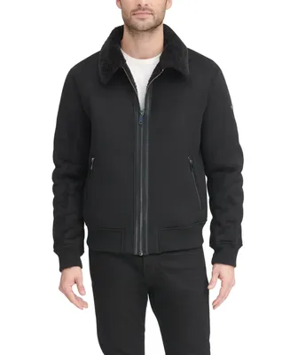 Dkny Men's Faux Shearling Bomber Jacket with Fur Collar, Created for Macy's
