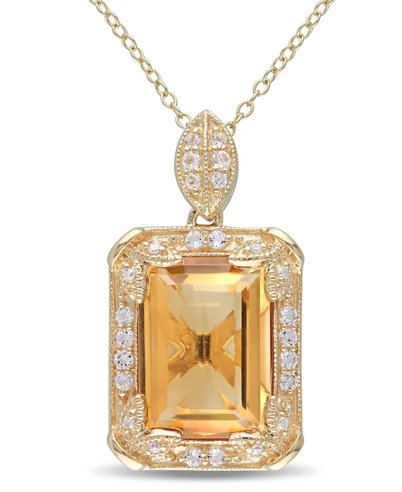 Citrine (6-1/4 ct. t.w.), White Topaz (1/2 ct. t.w.) and Diamond Accent Halo 18" Necklace in 18k Yellow Gold Over Sterling Silver