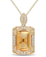 Citrine (6-1/4 ct. t.w.), White Topaz (1/2 ct. t.w.) and Diamond Accent Halo 18" Necklace in 18k Yellow Gold Over Sterling Silver