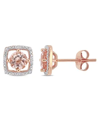 Morganite (1 ct. t.w.) and Diamond (1/20 ct. t.w.) Square Stud Earrings in 10k Rose Gold