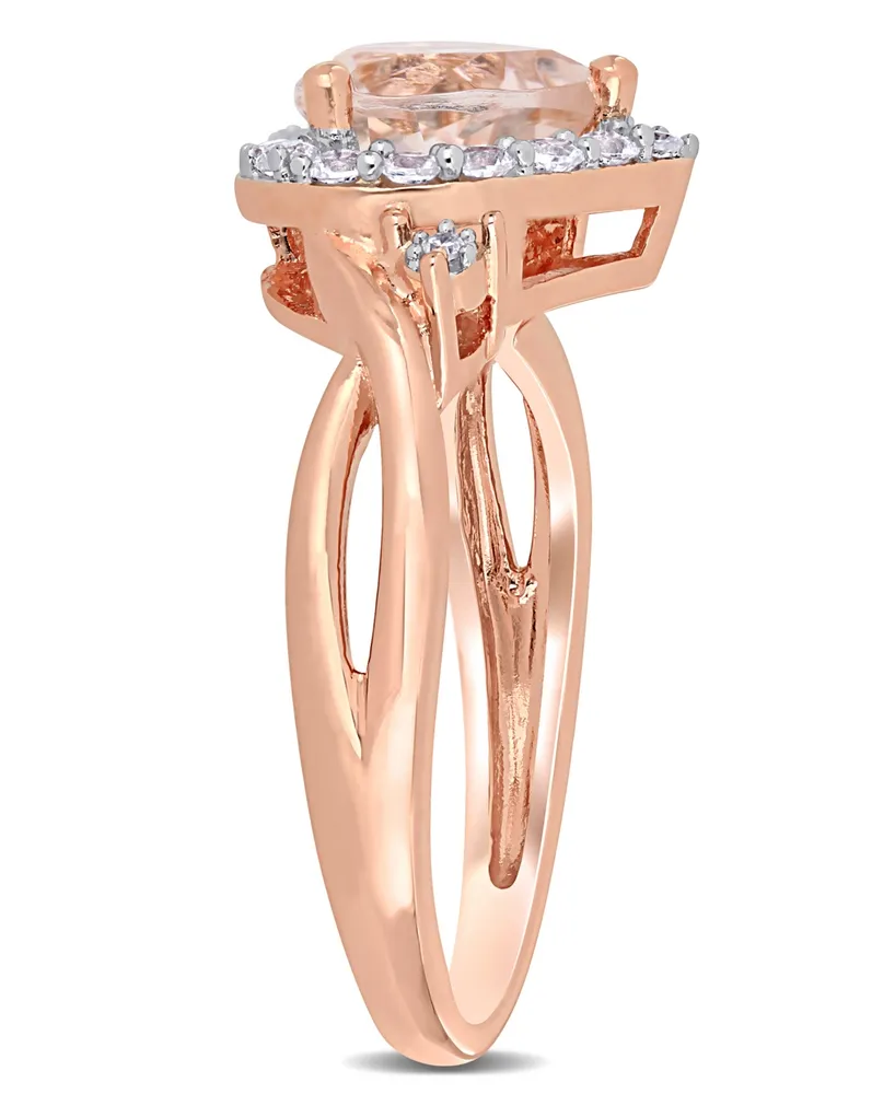 Morganite (1-1/10 ct. t.w.) Lab-Grown White Sapphire (1/3 and Diamond Accent Heart Ring 18k Rose Gold Over Silver
