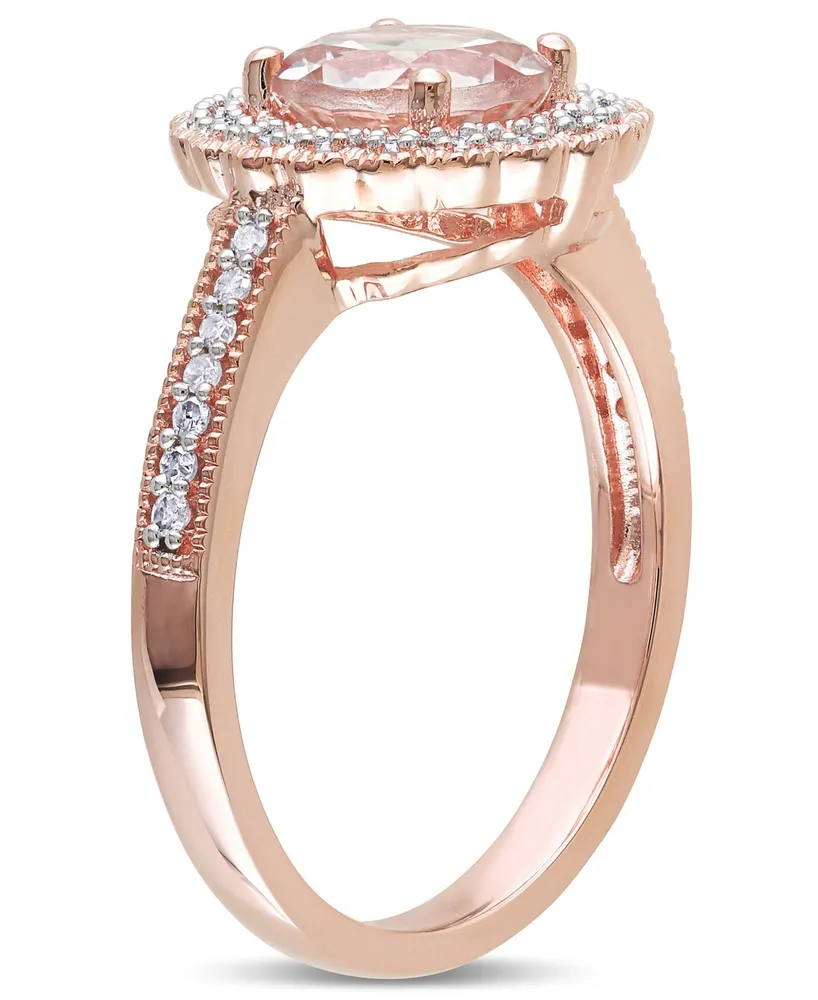 Morganite (1-1/6 ct. t.w.) and Diamond (1/8 Floral Halo Ring 18k Rose Gold Over Silver