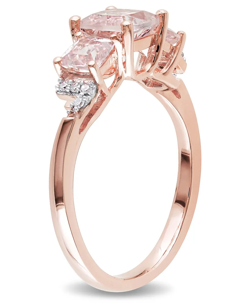 Morganite (1-2/5 ct. t.w.) and Diamond Accent 3-Stone Ring 18k Rose Gold Over Silver
