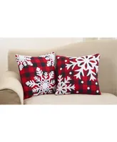 Saro Lifestyle 3 Snowflakes Buffalo Plaid Decorative Pillow, 18" x 18"