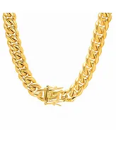 Steeltime Men's 18k gold Plated Stainless Steel 30" Miami Cuban Link Chain with 12mm Box Clasp Necklaces