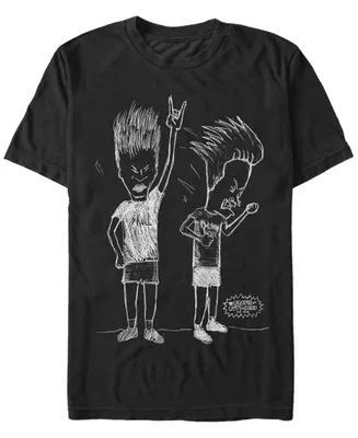 Beavis and Butthead Mtv Men's Rocking' Out Sketch Logo Short Sleeve T-Shirt