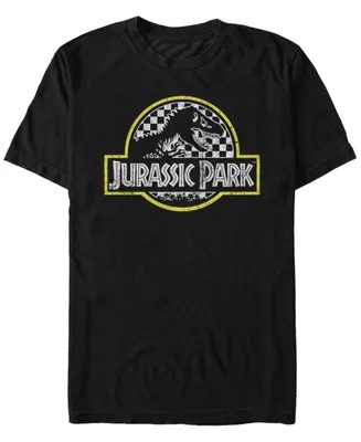 Jurassic Park Men's Distressed Checkered Logo Short Sleeve T-Shirt