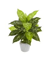 Nearly Natural 19" Dieffenbachia Artificial Plant in White Vase, Set of 2