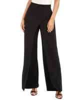 Adrianna Papell Crepe Draped-Front Wide-Leg Pants