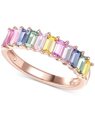 Lab-Grown Multi-Sapphire Baguette Ring (1-5/8 ct. t.w.) in 14k Rose Gold-Plated Sterling Silver