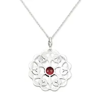 Rhodolite Garnet (2 ct. t.w.) & Marcasite Flower 18" Pendant Necklace in Sterling Silver