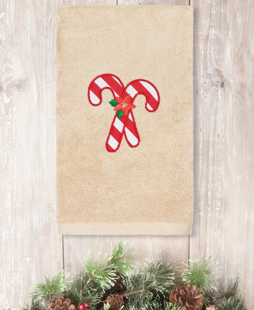 Linum Home Christmas Candy Canes Embroidered 100% Turkish Cotton Hand Towel