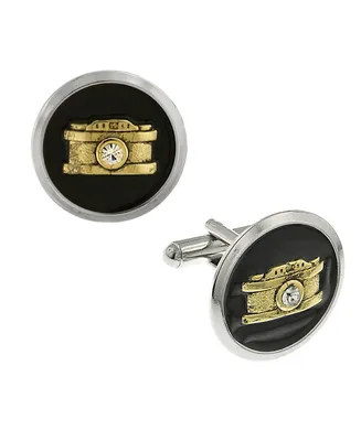 1928 Jewelry Silver-Tone and 14K Gold-Plated Enamel Crystal Camera Cufflinks